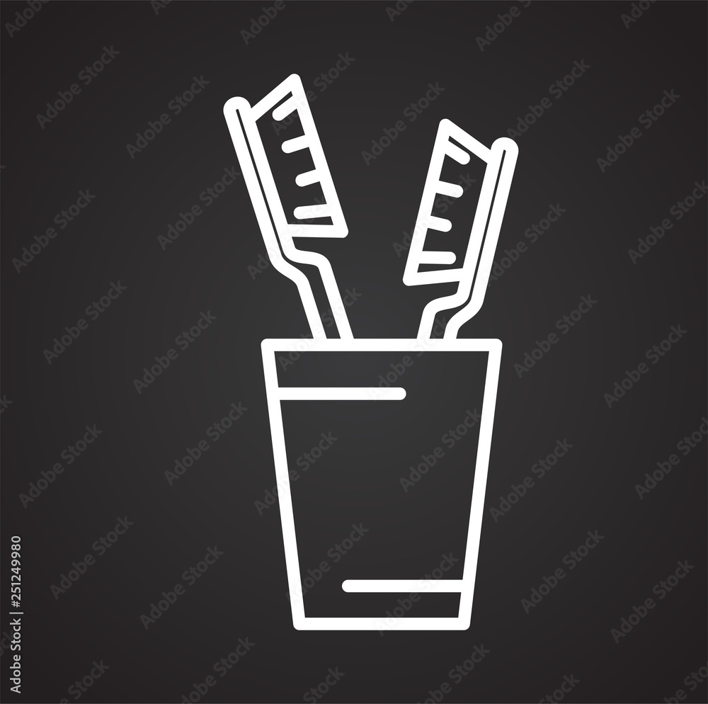 Poster tooth brushes line icon on black background for graphic and web design, modern simple vector sign. i