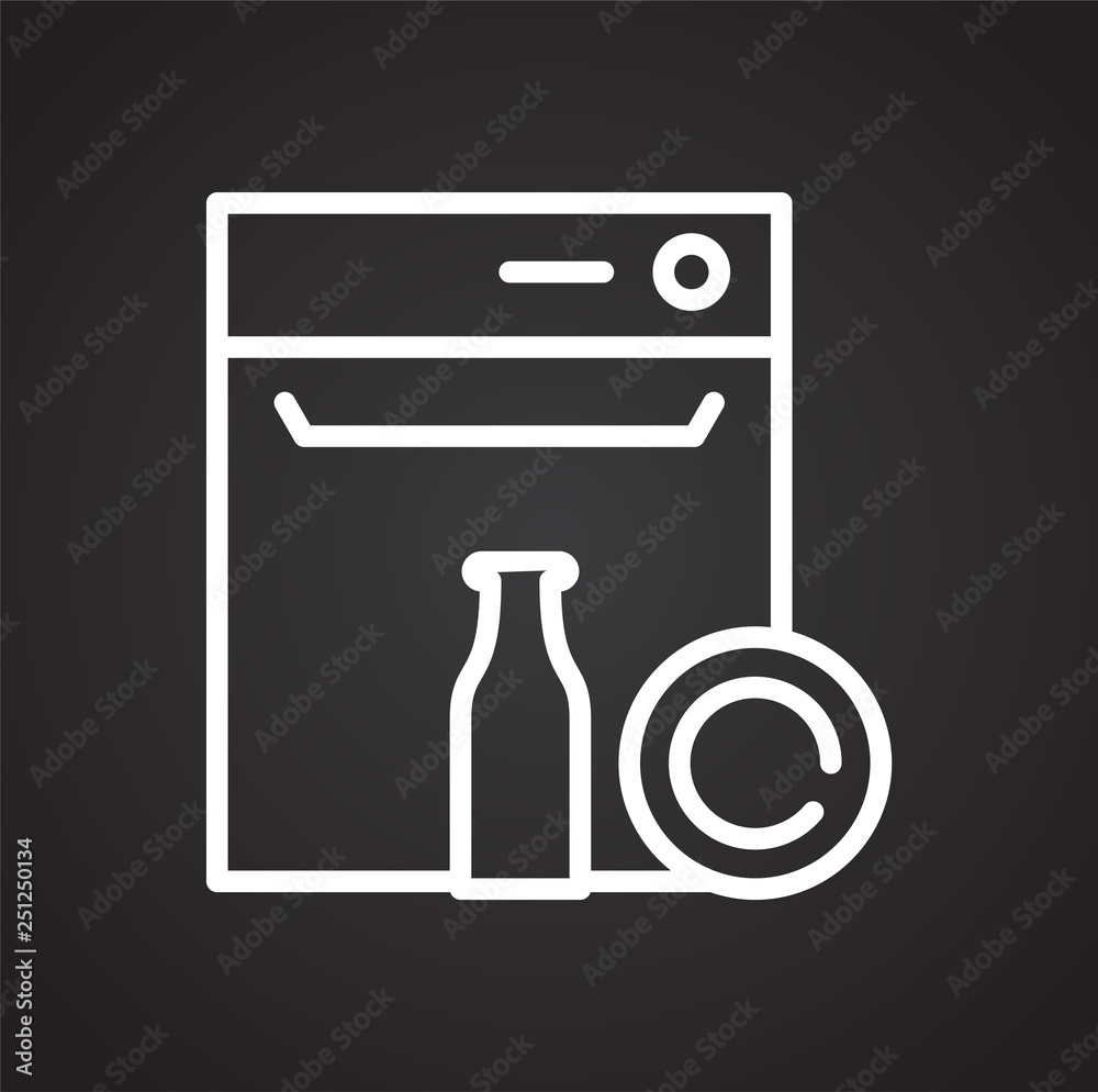 Poster glassware cleaning line icon on black background for graphic and web design, modern simple vector si