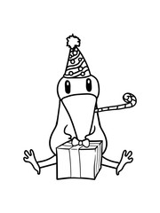 möve geburtstag geschenk hut party feiern krähe sitzend boden rabe vogel küken vögelchen comic cartoon süß niedlich clipart design cool gemalt