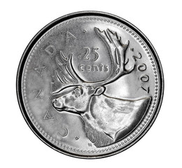 Canadian 25 cent coin depicting an elk