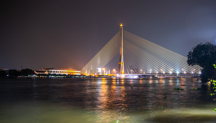 Rama VIII Bridge at night in Bangkok, Thailand