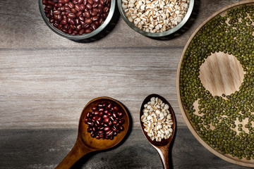 Cereal grains placed on wooden floors