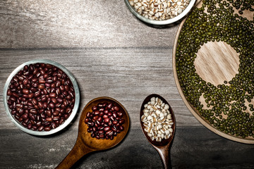 Cereal grains placed on wooden floors