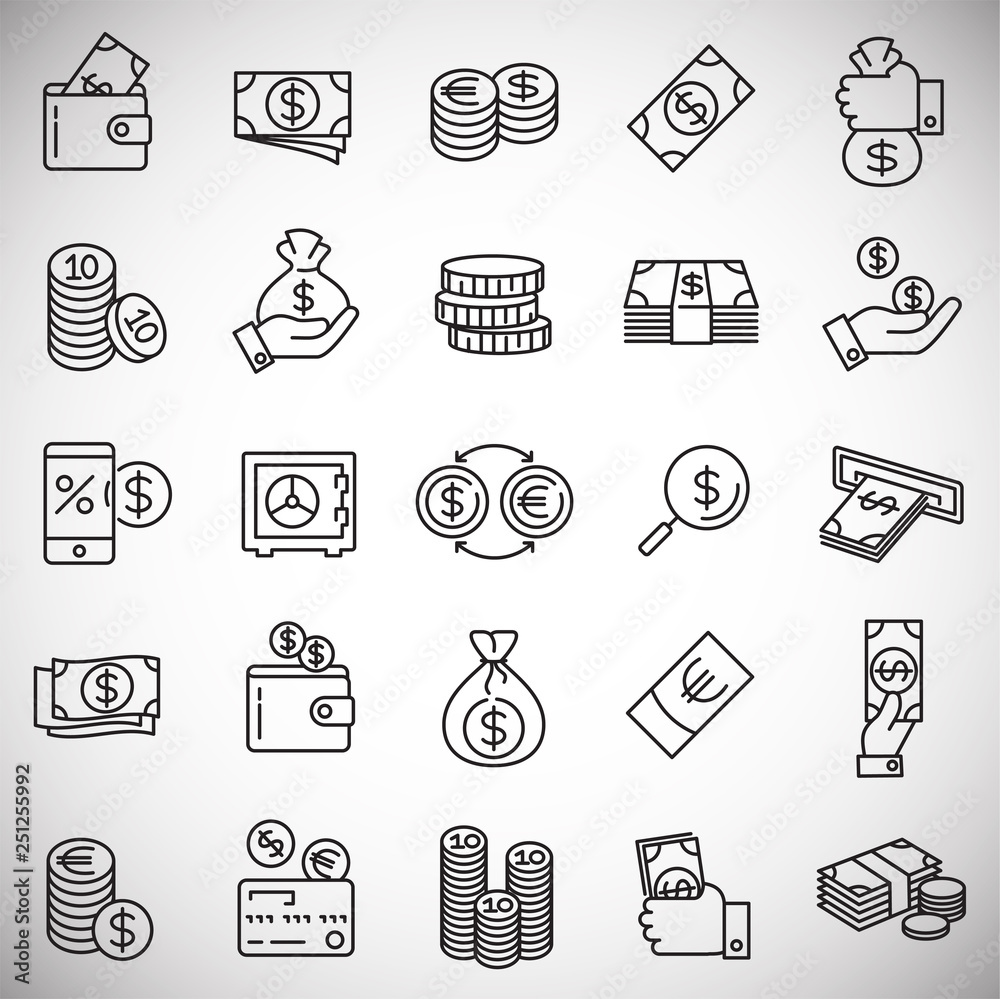 Poster money line icons set on white background for graphic and web design, modern simple vector sign. inte