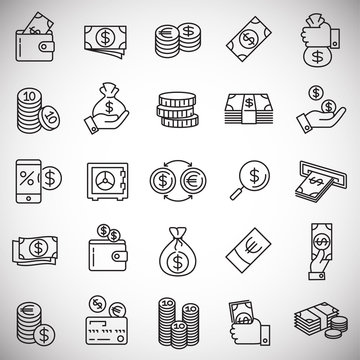 Money line icons set on white background for graphic and web design, Modern simple vector sign. Internet concept. Trendy symbol for website design web button or mobile app