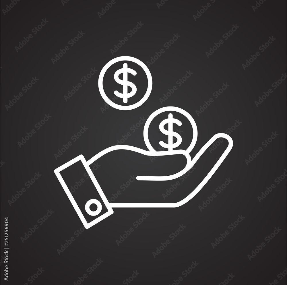 Poster coins line icon on black background for graphic and web design, modern simple vector sign. internet 
