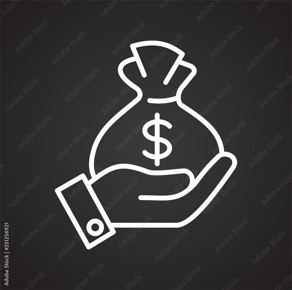 Poster cash bag line icon on black background for graphic and web design, modern simple vector sign. intern