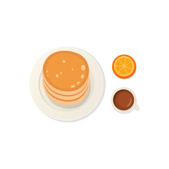 Breakfast fresh food and drinks top view. breakfast meal vector set.