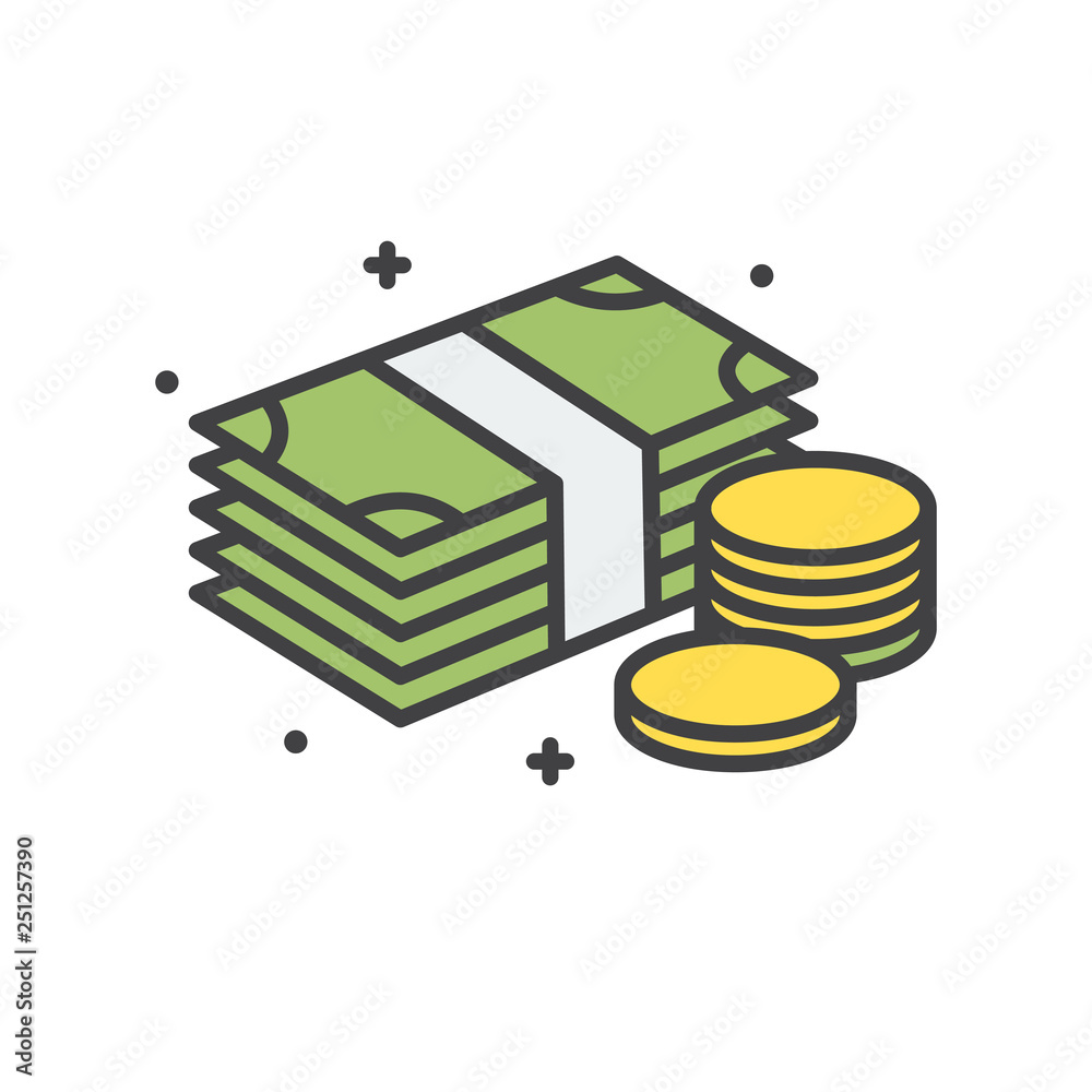 Poster cash dollar line icon on white background for graphic and web design, modern simple vector sign. int