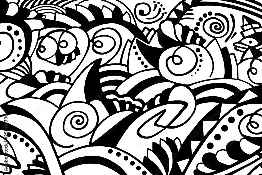 Wall mural black and white pattern on white background, abstract design