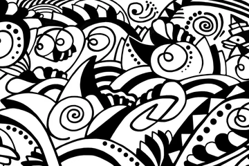 Gardinen Black and white pattern on white background, abstract design  © larisa