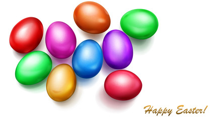 Realistic colored Easter eggs with shadows on white background
