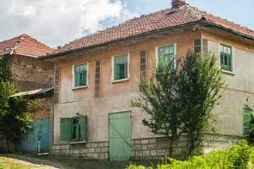 Rural country house facade closeup in clear summer day
