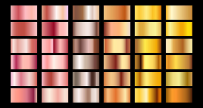 Rose gold gradient collection vector design texture. Golden bronze metal gradient template for web