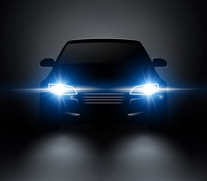 Car lights realistic front silhouette view. Automobile vector car  headlights in darkness foto de Stock | Adobe Stock