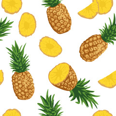 Vector summer pattern with pineapples. Seamless texture design.