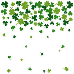 Falling green clover leaves isolated on white background. Vector illustration