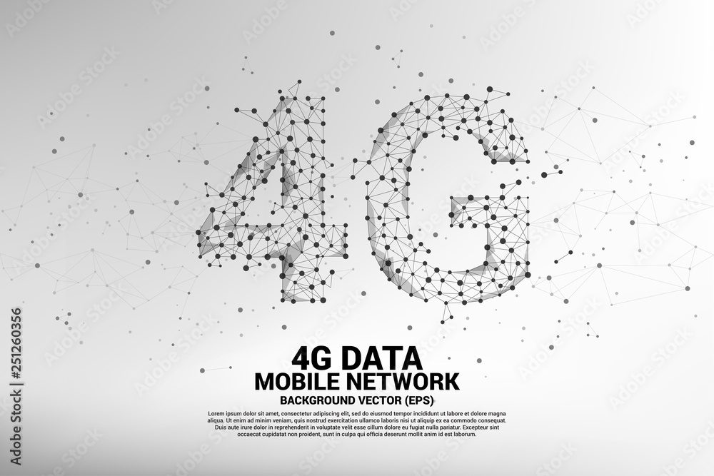 Poster Vector Polygon dot connect line shaped 4G mobile network. Concept for mobile phone data sim card technology.