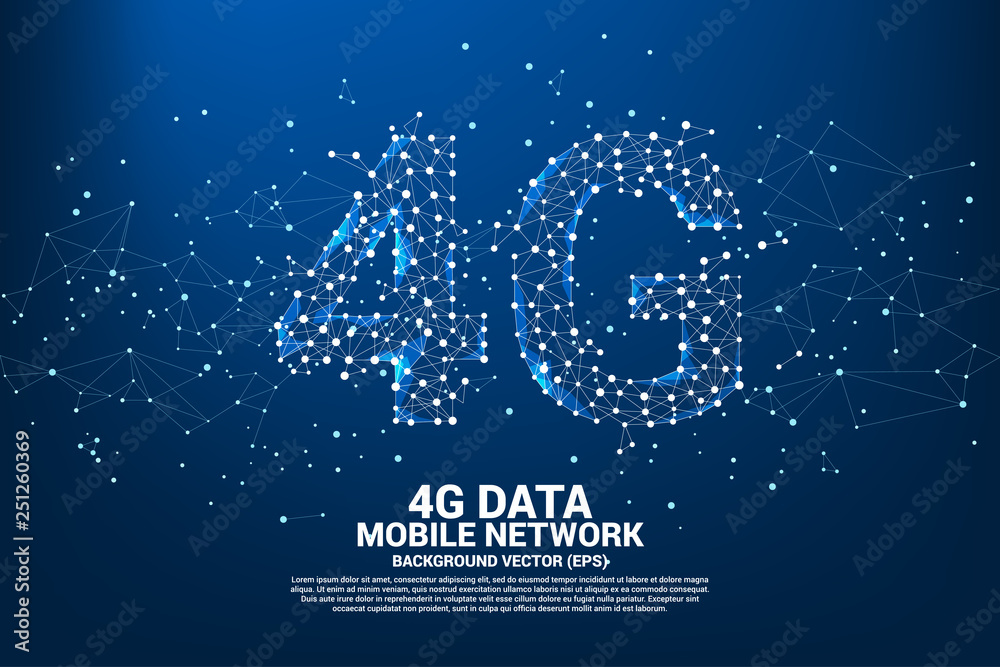 Poster Vector Polygon dot connect line shaped 4G mobile network. Concept for mobile phone data sim card technology.