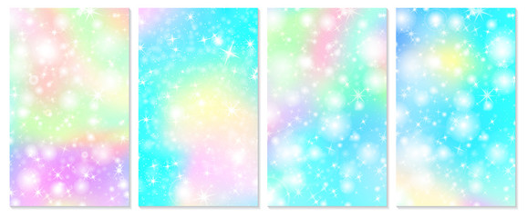 Unicorn rainbow background. Holographic sky