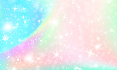 Unicorn rainbow background. Holographic sky
