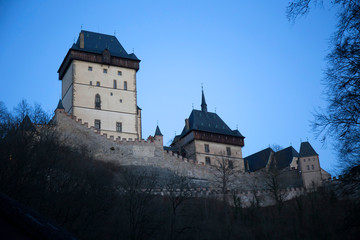 Winter royal gothic Castle Karlstejn near Prague in the Night, Czech republic