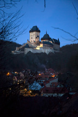 Winter royal gothic Castle Karlstejn near Prague in the Night, Czech republic