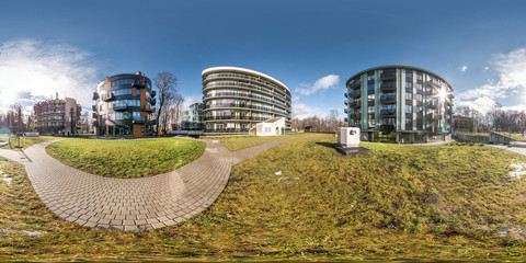 Full spherical seamless panorama 360 degrees angle view near modern hotel complex. 360 panorama in...