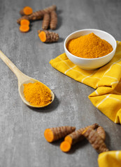 Turmeric Powder And Roots Asian Spice Background