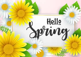 Hello spring background with beautiful flowers