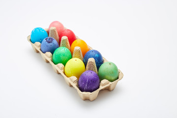 Colorful Easter eggs in box