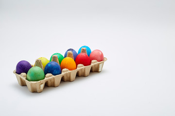 Fototapeta na wymiar Colorful Easter eggs in box