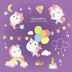 Flying Unicorn Fantasy In The Purple Sky