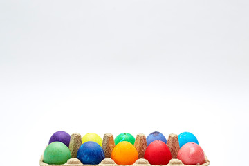 Colorful Easter eggs in box