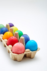 Colorful Easter eggs in box