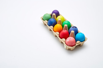Colorful Easter eggs in box