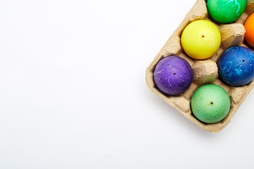 Colorful Easter eggs in box