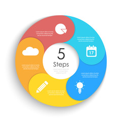Vector circle chart infographic template for cycle diagram, graph, web design. Business concept with 5 steps or options. Abstract background.
