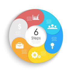 Vector circle chart infographic template for cycle diagram, graph, web design. Business concept with 6 steps or options. Abstract background.