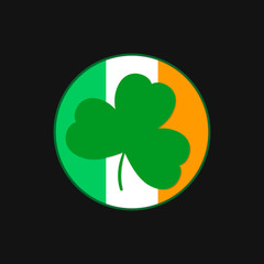 Clover icon, Patricks Day circle sticker design template, three leaf, vector illustration