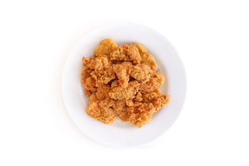 Crispy fried chicken on white plate