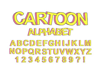 Cute cartoon English font for the design of childrens parties, to create a design prints and typography. Vector Illustration