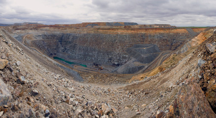 Mining in a career. Panorama multi-level career.
