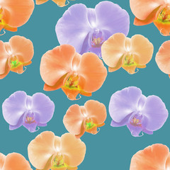 Fototapeta na wymiar Orchid, Phalaenopsis. Seamless pattern texture of flowers. Floral background, photo collage