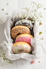 Yummy and fresh donuts with sweet glaze