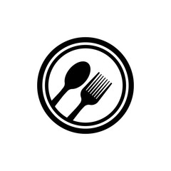 Restaurant black icon. with illustrations of spoons and forks. in trendy flat style isolated on white background - vector