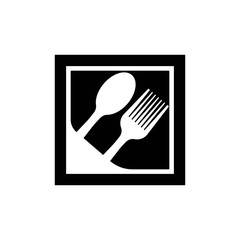 Restaurant black icon. with illustrations of spoons and forks. in trendy flat style isolated on white background - vector