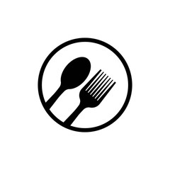 Restaurant black icon. with illustrations of spoons and forks. in trendy flat style isolated on white background - vector