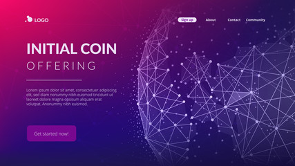 Blockchain technology futuristic hud banner with world globe.