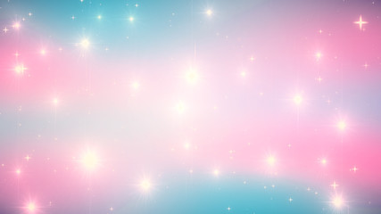 Holographic Abstract Kawaii universe princess colors Fantasy Pastel Fairy rainbow stars and blurs background. 